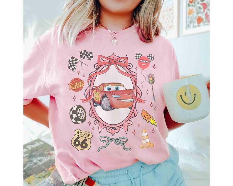 Disneyland Cars Watercolor Coquette shirt, Lightning McQueen Mater Doc Hudson Sally Carrera Birthday Cars Family Matching Trip Shirt Bild 4