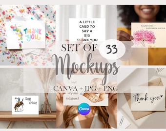 Horizontale Grußkarte Mockup Bundle 33 Canva bearbeitbare Vorlagen anpassbare ziehen und ablegen Größe A6 A7 JPG PNG Briefpapier Postkarte