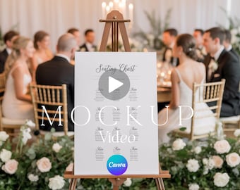 Wedding Seating Chart Video Mockup, Canva Frame Template, Elegant Reception Table Decor, Editable Sign Display, Minimalist Guest List Studio