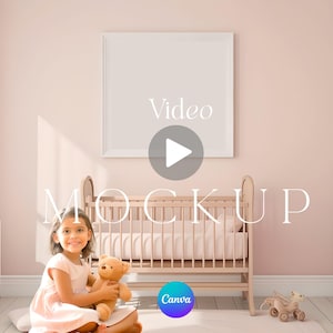 Kinderzimmer Video Mockup Rahmen MP4 Canva Wall Art Quadrat mit Kind Mädchen Zimmer Animierte bearbeitbare Vorlage 8 Sekunden Video und Tutorial Verhältnis 1: 1