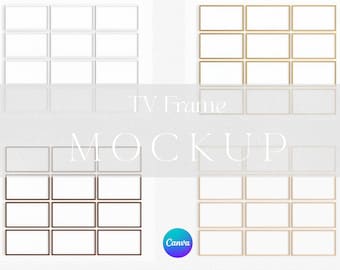 TV Frame Mockup Bundle Set of 12 Frames Gold White Wood Canva Editable Template Customizable Drag and Drop Horizontal Landscape Samsung TV