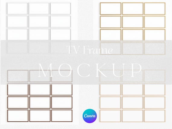 TV Frame Mockup Bundle Set of 12 Frames Gold White Wood Canva Editable Template Customizable Drag and Drop Horizontal Landscape Samsung TV