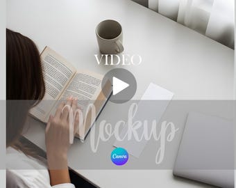 Video Bookmark Mockup Canva Drag and Drop Template ETSY Store POD Sellers Animated 6 Second MP4 with Person and Book Holder Tag Strip Flap