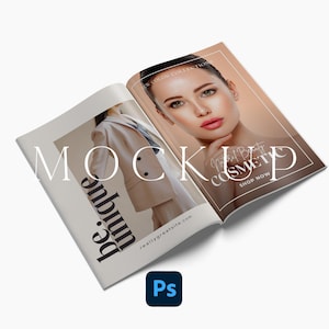 Magazine Mockup 2 Editable Pages PSD Smart Object Cover Design Display Change Background Photoshop Photopea Template Book Real Estate Spread