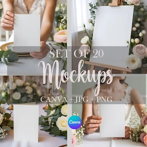 ウェディングモックアップバンドルCanva 20枚セット 編集可能なテンプレート カード メニュー 招待状 座席表 カスタマイズ可能 ドラッグアンドドロップ JPG PNG ビデオチュートリアル