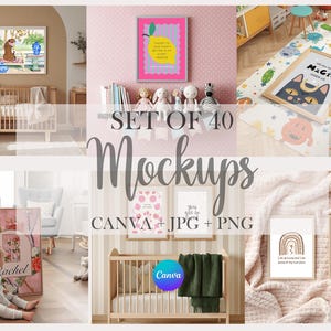 Nursery and Child Bedroom 40 x Frame Mockup Bundle Canva Editable Drag and Drop Templates Boys and Girls Room with Wallpaper Square Vertical
