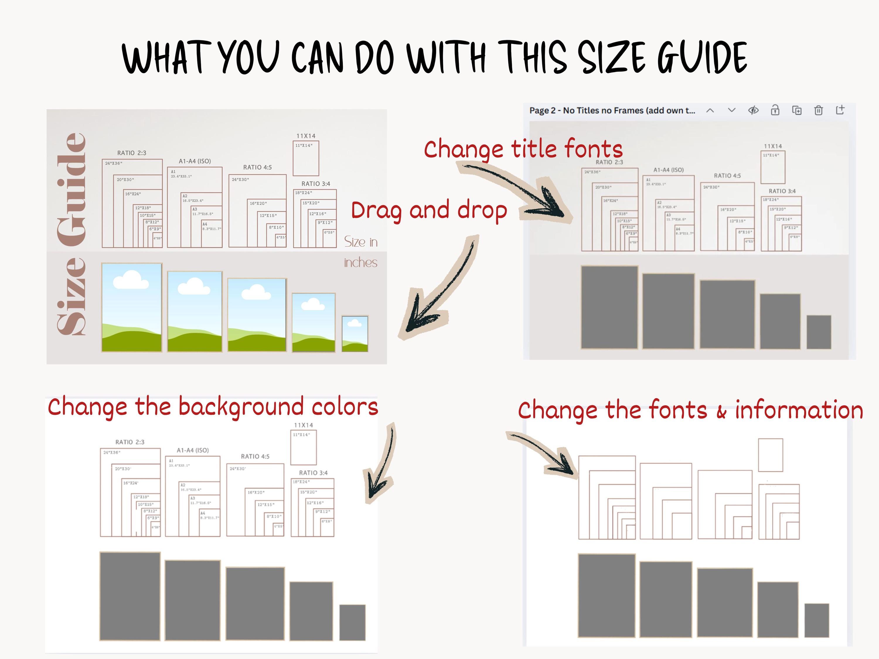 Wall Art Size Guide Editable Canva Template for Etsy Sellers Digital ...