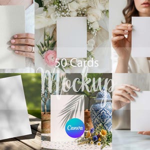 Greeting Card Mockup Bundle Canva Set of 50 Editable Templates Customizable Drag and Drop (Size A7) JPG PNG Files & Video Tutorial