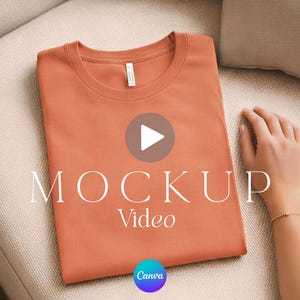 Video T-shirt Bella Canvas Heather Sunset Mockup MP4 Listing Kleding voor POD Store Canva Sjabloon 7 seconden met slepen en neerzetten met vrouwenhand