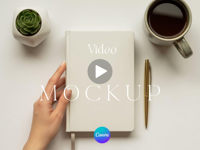 Video Mockup Canva Book Hardcover Journal Listing for POD Sellers 10 Second MP4 Template Person Animated Notebook Product for ETSY Store