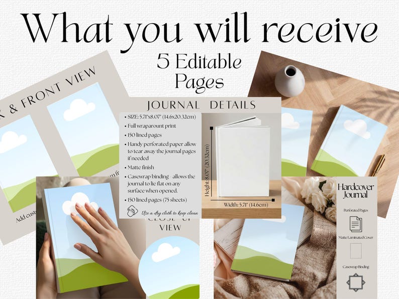 Journal Size Guide Printify Hardcover Matte Book Canva Editable Template Chart for Etsy Sellers POD Product Information Infographic Notebook