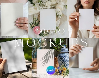 Greeting Card Mockup Bundle Canva Set of 50 Editable Templates Customizable Drag and Drop (Size A7) JPG PNG Files & Video Tutorial