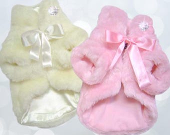 Faux Fur Dog Coat | Plush Pet Outerwear with Satin Ribbon