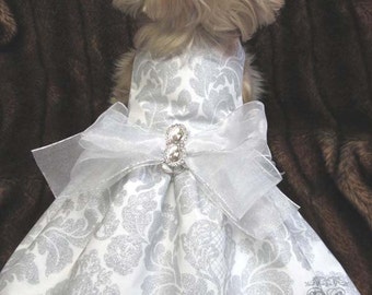 Delovely Damask Silver Glitter Couture Dog Dress