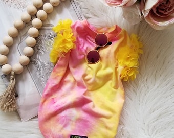 Floral Pink Yellow Tie-Dye Tank Top | Floral Pink and Yellow Dog shirt | Pet Clothes | Summer Dog Clothes - RLT183