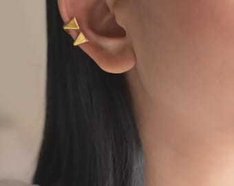 Lunar Rock Ear Cuff, Geometric, 22k Gold Plated Brass, No Piercing