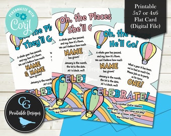 DIY 1st Birthday Invitation - Pastel Rainbow - Boy, Girl and Twins Options - Same Day Design & Download via Corjl