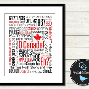 Canadiana Wall Art - O Canada - All Things Canadian - Made in Canada - Canadian Sayings - Canadian Gifts - Elbows Up - Typography YOU PRINT