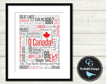 Canadiana Wall Art - O Canada - All Things Canadian - Made in Canada - Canadian Sayings - Canadian Gifts - Subway Typography - YOU PRINT