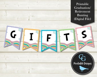 Card Table Bunting Banner Sign Garland - Pastel Rainbow - Baby Shower, Birthday, Graduation, Retirement - YOU PRINT (Digital File)