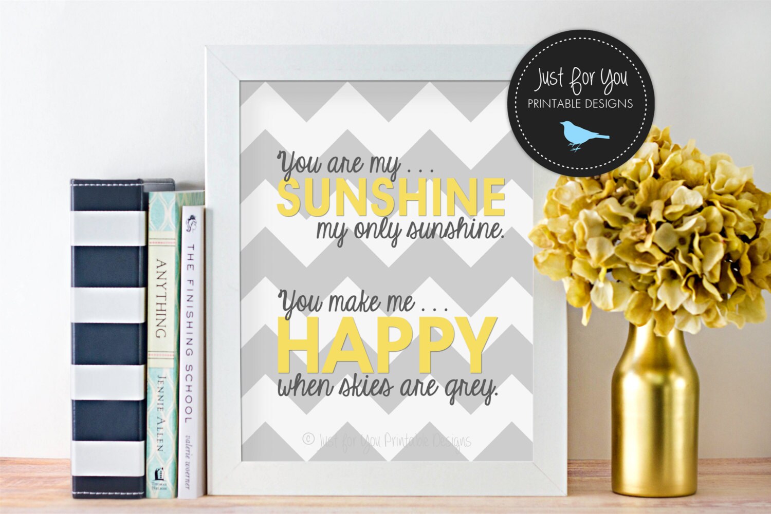 You Are My Sunshine Wall Art Yellow and Gray Grey Chevron | Etsy