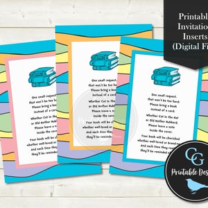 Arco iris pastel imprimible - Por favor traiga un libro en lugar de una tarjeta Inserciones de invitación de baby shower - USTED IMPRIMIR (Archivo digital)