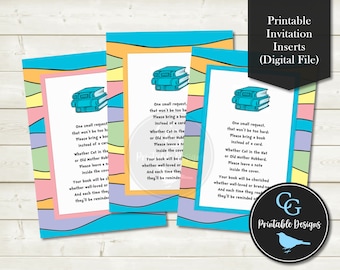 Printable Pastel Rainbow - Please Bring a Book Instead of a Card Baby Shower Invitation Inserts - YOU PRINT (Digital File)