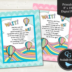 Graduation Wishes Printable - Abschluss-Gästebuch Signierschild - Pastell Regenbogen Heißluftballons - 8x10" - YOU PRINT Digital Files