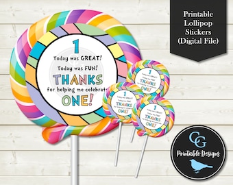 Pastel Rainbow Round 1st Birthday Thank You Labels / Stickers - For Lollipops, Treat Bags, Party Favors, Bombonieres YOU PRINT Digital File