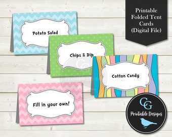 Printable Pastel Rainbow Food Tent Labels or Place Tags - Birthday, Baby Shower, Graduation, Goodbye Party - YOU PRINT (Digital File)
