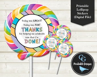 Pastel Rainbow Round Graduation Thank You Labels - For Lollipops, Treat Bags, Party Favors, Bombonieres -YOU PRINT Digital File