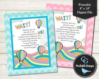 New Baby Wishes Printable - Baby Shower Guest Book Signing Sign - Pastel Rainbow Hot Air Balloons - 8x10" - YOU PRINT Digital Files