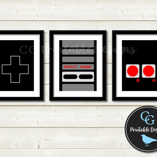 Video Game Controller Wall Art Printables - Set of 3 - YOU PRINT - Geekery, Nerd Decor, Gaming, Vintage, Classic, Old School Video Games