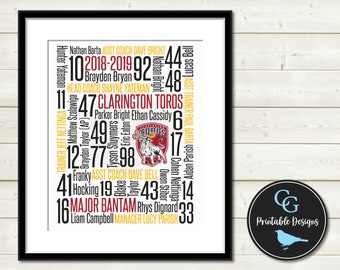 Team Gift for Coach and Players - Hockey, Lacrosse, Football, Basketball, Volleyball, Baseball, Soccer - Names & Jersey Numbers - YOU PRINT