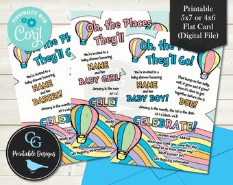 DIY Baby Shower Invitation - Pastel Rainbow - Boy, Girl, Neutral and Twin Options - Same Day Design & Download via Corjl