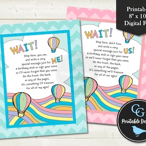 Geburtstagswünsche Printable - Gästebuch Sign Sign - Pastell Regenbogen Heißluftballons - 20x30cm - YOU PRINT Instant Download Digitale Dateien