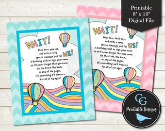 Birthday Wishes Printable - Guest Book Signing Sign - Pastel Rainbow Hot Air Balloons - 8x10" - YOU PRINT Instant Download Digital Files