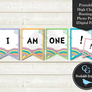 Printable Pastell Regenbogen "I Am One!" Kinderhochstuhl Cake Smash Foto Requisite - Wimpelkette Banner Girlande - 1. Erster Geburtstag Party Dekor - YOU PRINT