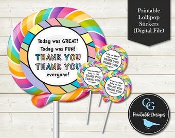 Pastel Rainbow Round Any Occasion Thank You Labels - For Lollipops, Treat Bags, Party Favors, Bombonieres -YOU PRINT Digital File