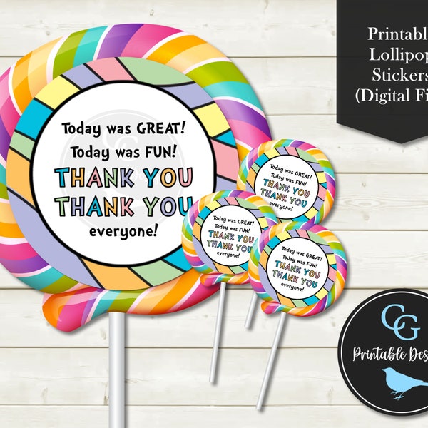 Pastel Rainbow Round Any Occasion Thank You Labels - For Lollipops, Treat Bags, Party Favors, Bombonieres -YOU PRINT Digital File