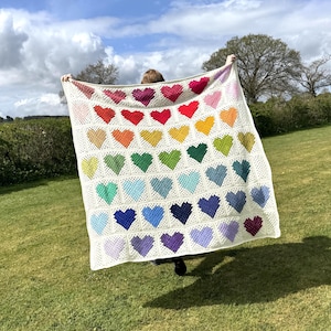 Häkeldecke Muster - Happy Heart Decke, Herz Design, Oma Quadrat, Dreieck Vintage Quilt Anleitung häkeln pdf Download UK+US