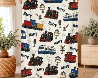 Couverture personnalisée sur le thème du train, couverture bébé personnalisée avec prénom, couverture enfant sur le thème du train, cadeau pour tout-petit, décoration de chambre d'enfant, cadeau de naissance