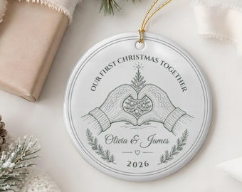 Ornement de Noël personnalisé pour couple, en céramique, souvenir des fêtes pour amoureux.