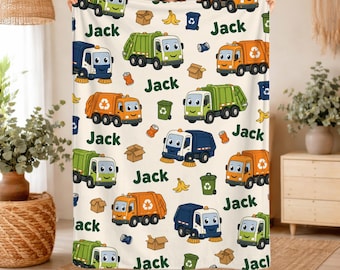 Couverture personnalisée camion poubelle, couverture bébé personnalisée avec prénom, couverture camion de recyclage, cadeau pour tout-petit, décoration de chambre d'enfant, cadeau de naissance