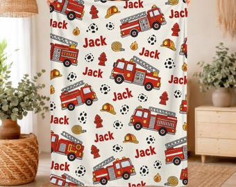 Couverture personnalisée camion de pompiers, couverture bébé avec prénom, couverture pompier, cadeau pour tout-petit, décoration de chambre d'enfant, cadeau de naissance
