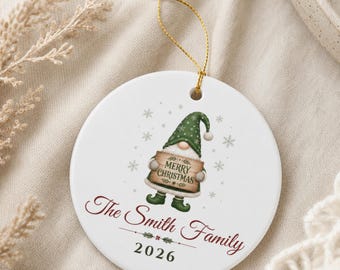 Ornement de Noël Famille Gnome - Ornement de Noël Personnalisé Nom de Famille - Souvenir de Fêtes - Joli Cadeau de Noël Gnome