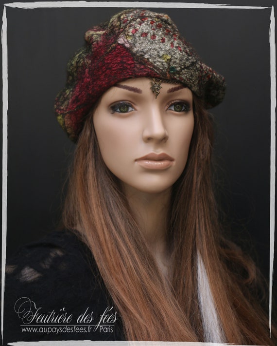 Handcrafted Brown and Green Beret Beige, Ochre and Green Women main image 3