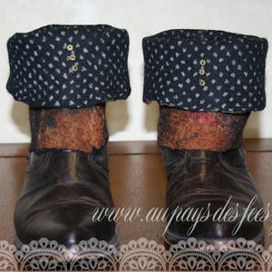 Reversible Mini-Gaiters &quot;Chiquita&quot; - Felt and Silk Fawn, Mauve and Black - Women&#39;s Ankle Boots Accessory