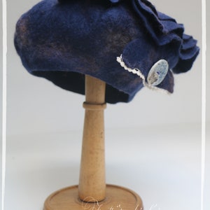 Béret femme bleu en feutre artisanal Ariane image 7