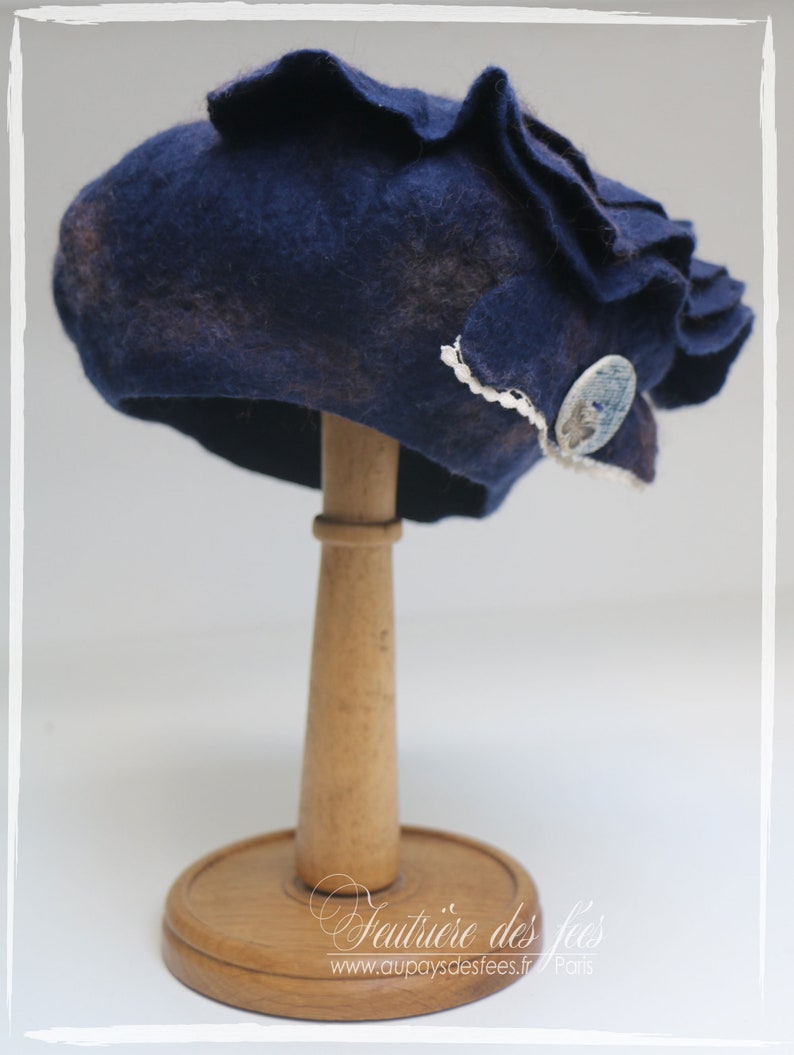 Béret femme bleu en feutre artisanal Ariane image 7